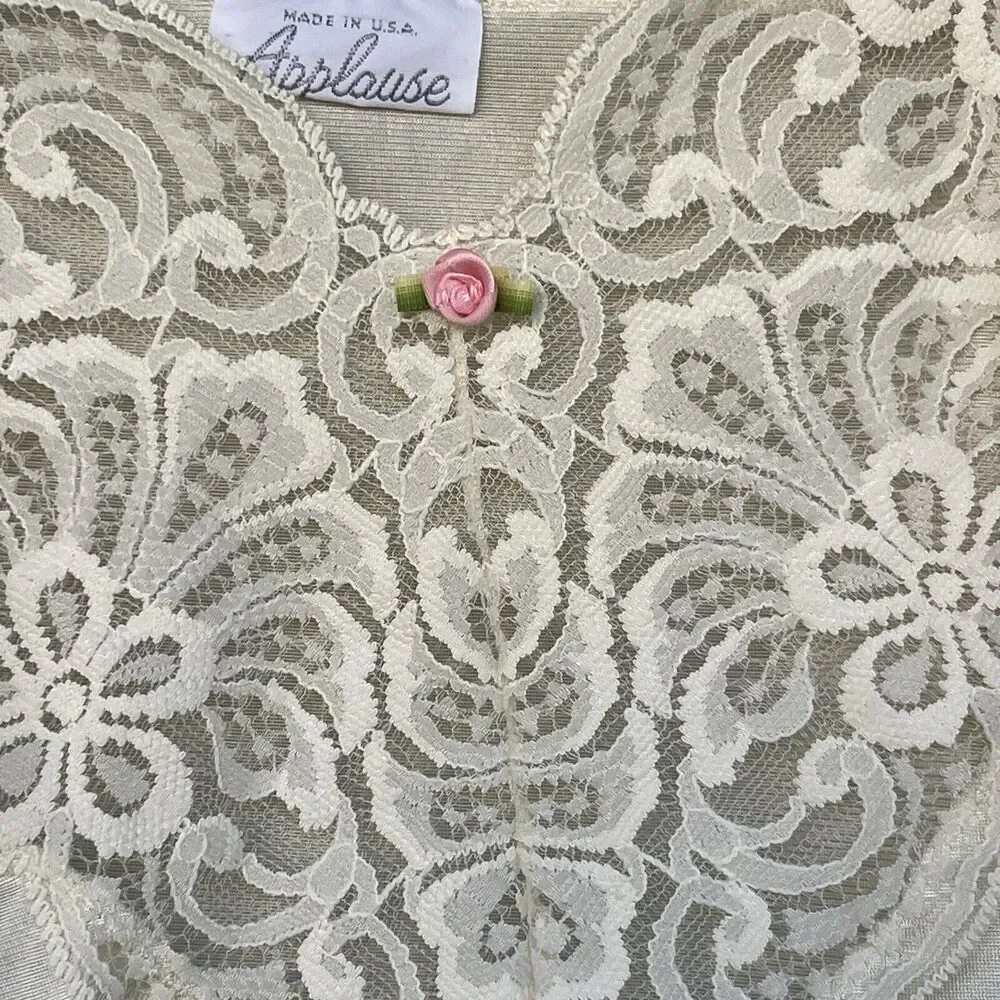 Vintage Applause Womens Y2K Camisole Small Cream‎ Lace Trim Adjustable Rose 90s